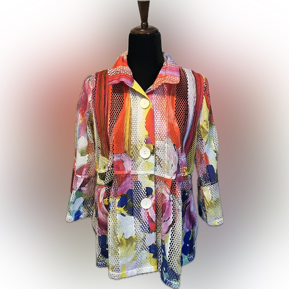 Damee Textured Printed Mesh Blouse Jacket size S - Picture 1 of 16